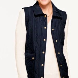 Talbots Quilted Utility Chore Vest Indigo Barn Gorp Button Front Pockets Sz 1X